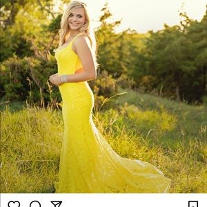 Yellow lace pageant/ prom dress